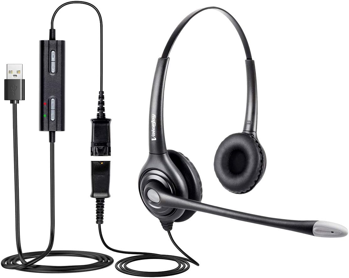 VoiceJoy HD261 USB Plug Headphone Call Center Comfort Noise Cancelling Headset with Quick Disconnect to USB Adapter for Laptop,PC,Skype,Zoom,Webinar,Black