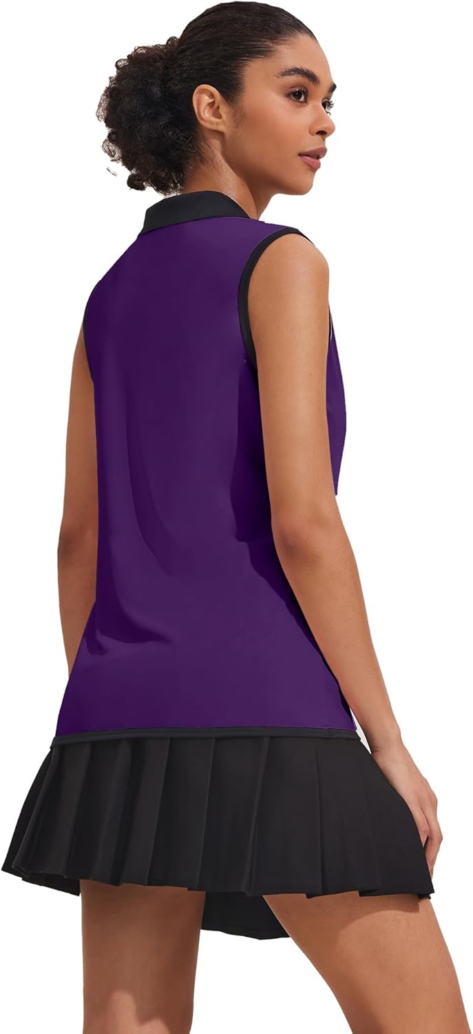 COOrun Golf Polo Shirts for Women Sleeveless Sports Shirts Zipper Up Athletic Tank Tops with Collar Quick Dry - Image 2