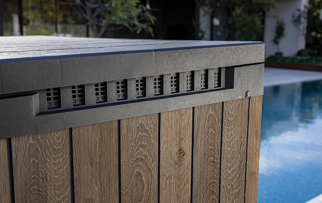 Keter Store It Out Darwin Walnuss Optik – 1100 L Gartenbox, Gerätebox, Aufbewahrungsbox – Holzoptik, wetterfest, abschließbar, Signature Collection