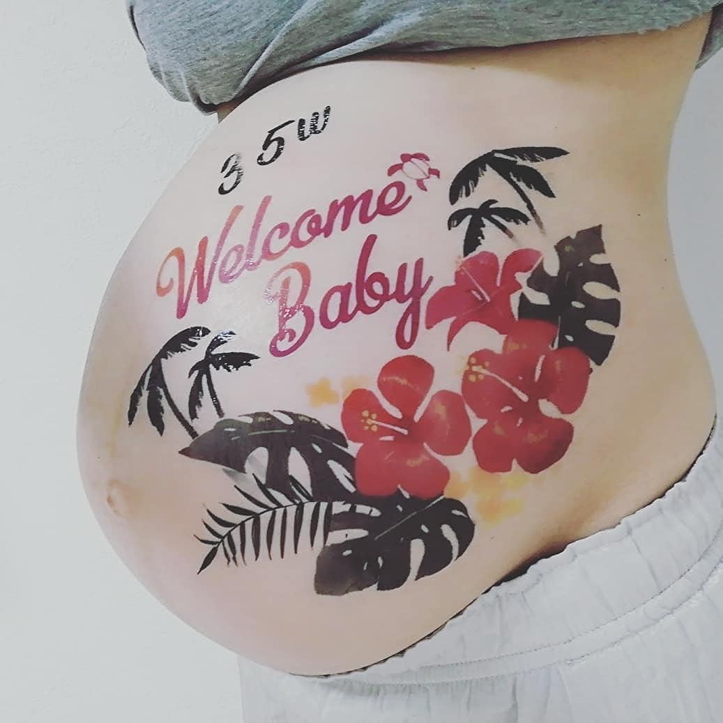 Tuzuru マタニティフォト ベリーペイントシール ボディペイントシール タトゥーシール かわいい ハイビスカス 花 プレゼント マタニティシール 妊婦 セルフ フォト Belly Painting Maternity Photo 練習用シール付き 貼り方説明書付き Zi Quoyeser Com