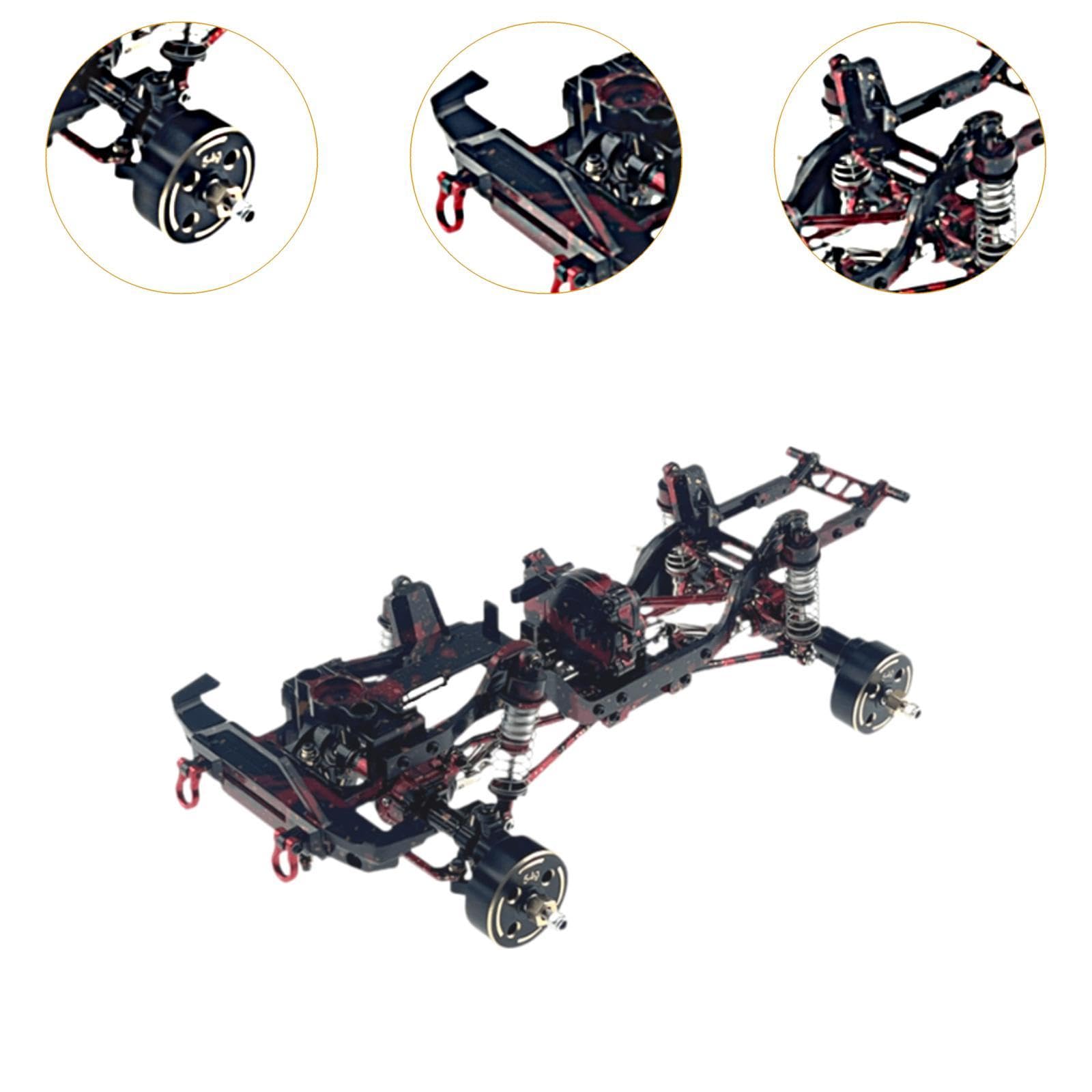 Chasis Metálico para Coche RC 1 18 Bastidor Marco Estructura Mecanizado de Alta Precisión con Layout Modular para Fácil Desmontaje Compatible con, Negro Rojo