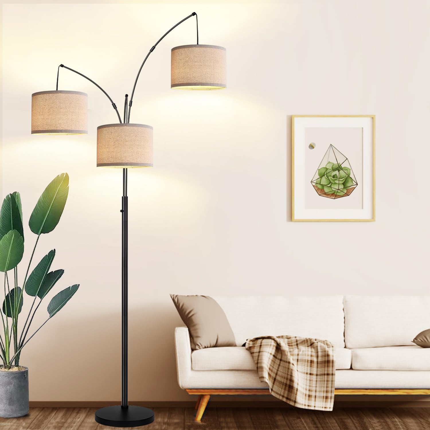 Three-Head Dimmable Arc Floor Lamp