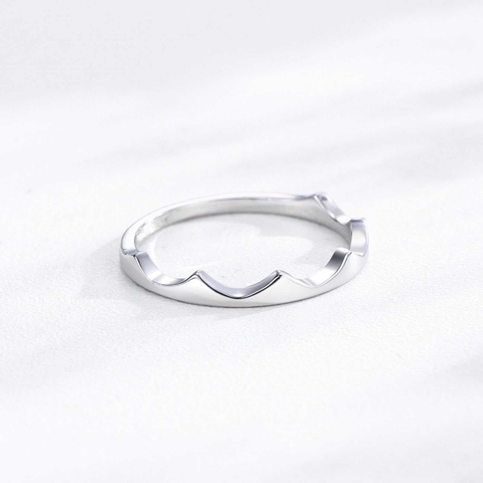 Crown - Anillo de platino para mujer, sin piedras preciosas, estilo ondulado, anillos de platino para compromiso, oro blanco 9/14/18 quilates y PT950 | Talla H 1/2-V 1/2
