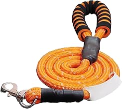 Heavy Duty Dog Leash, 1.5m Reflective Nylon Rope, 18mm Thick, Padded Handle, Metal Hook, Orange