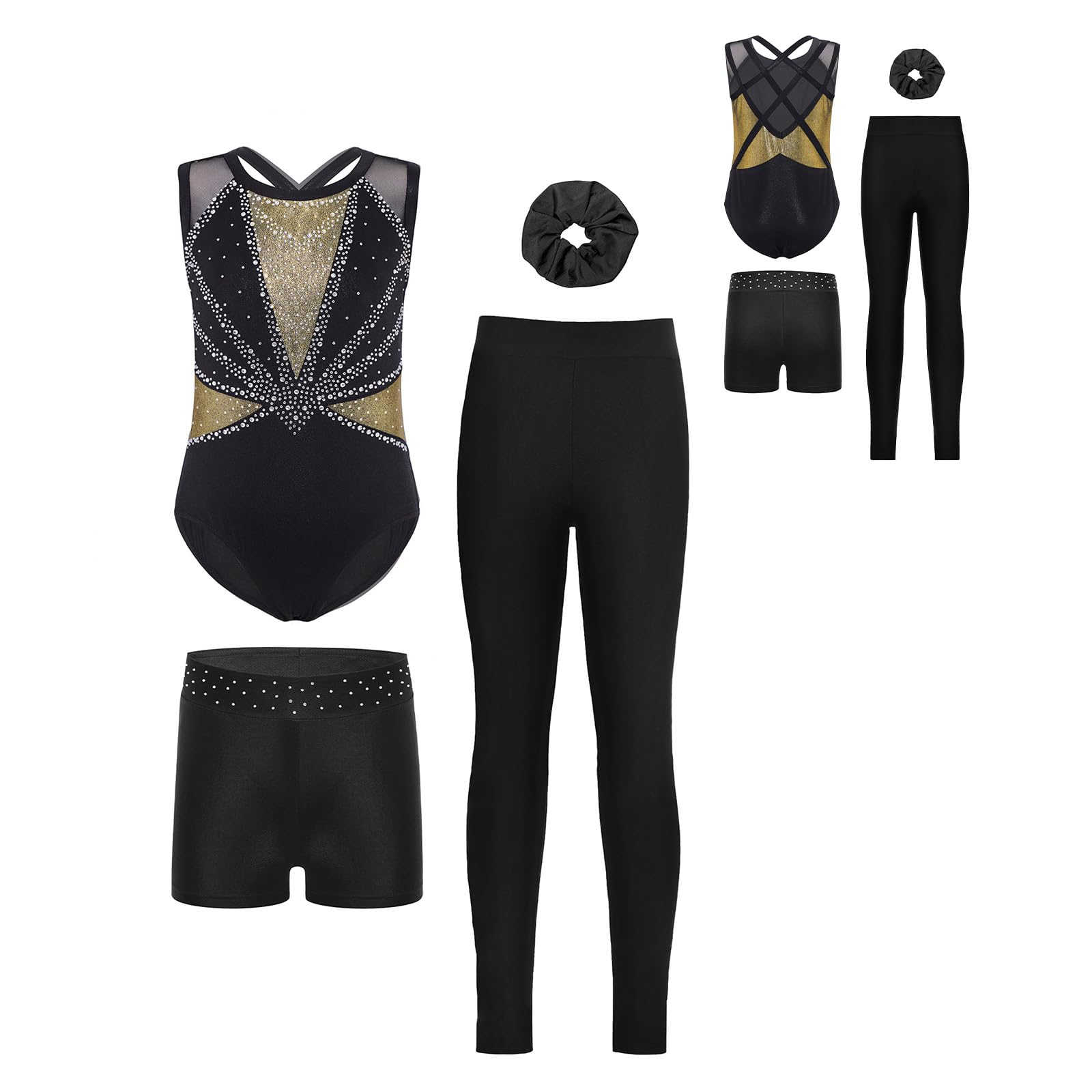 Vxuxlje Bambini Body Ginnastica Ritmica Bambine Con Shorts Tuta Intera Da Pattinaggio Artistico Ragazze Body Danza Classica Danza Classica Oro nero 13-14 anni