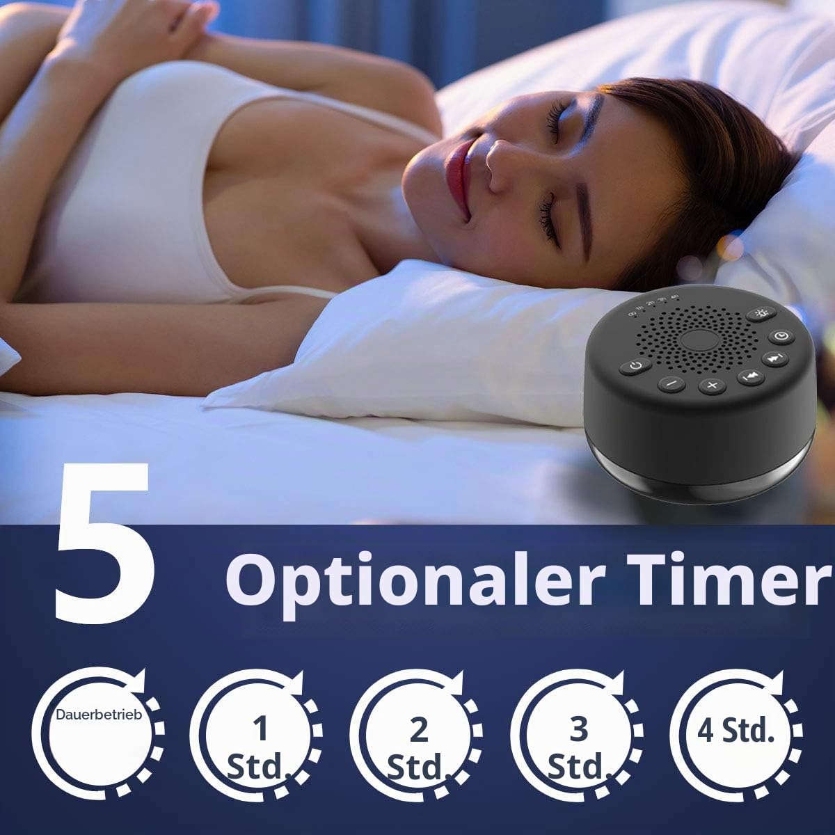 Easysleep Sound White Noise Machine mit 25 beruhigenden Geräuschen und Nachtlichtern mit Memory-Funktion, 32 Lautstärkestufen und 5 Schlaf-Timer (Schwarz ohne licht)