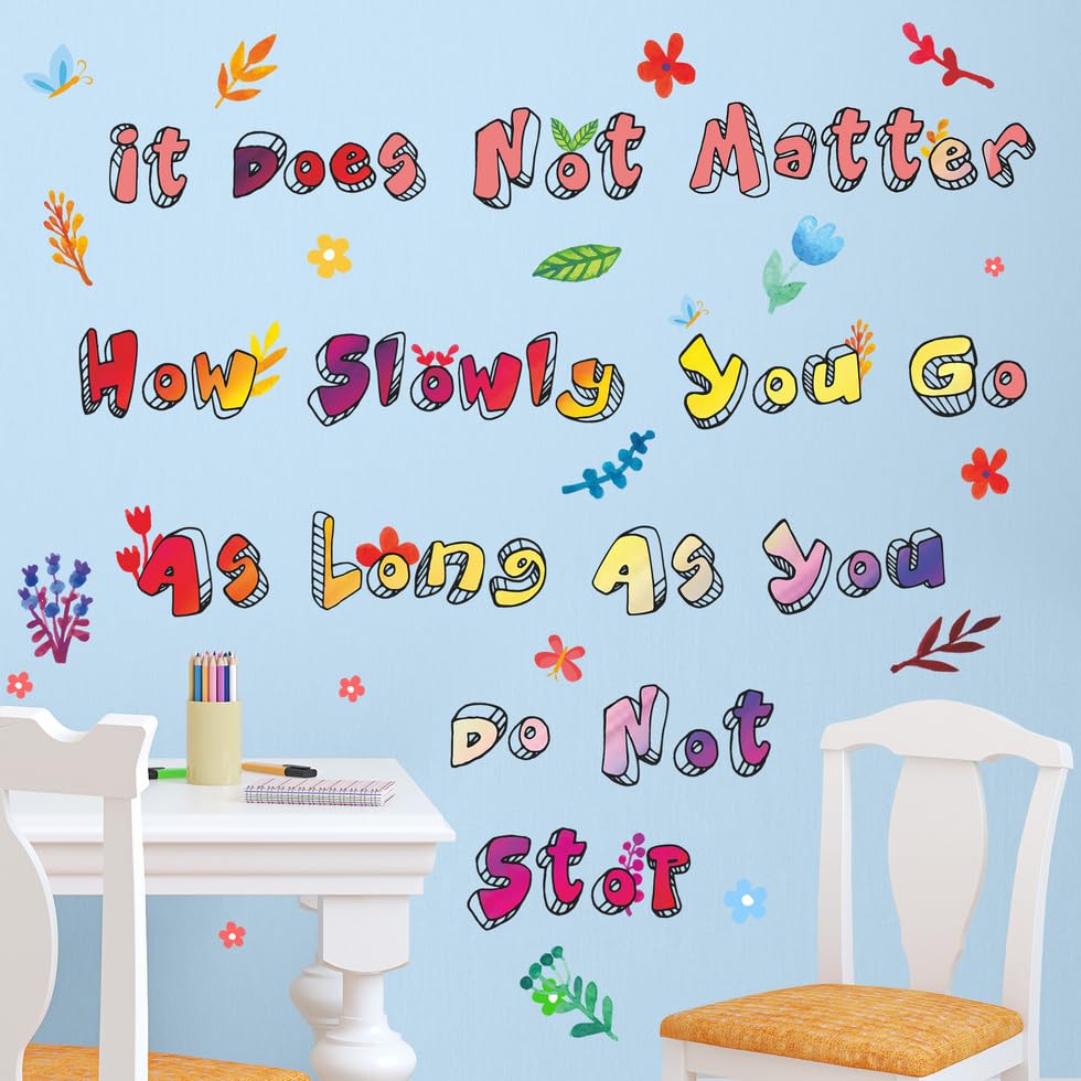 Vinilos decorativos con frase motivacional y flores