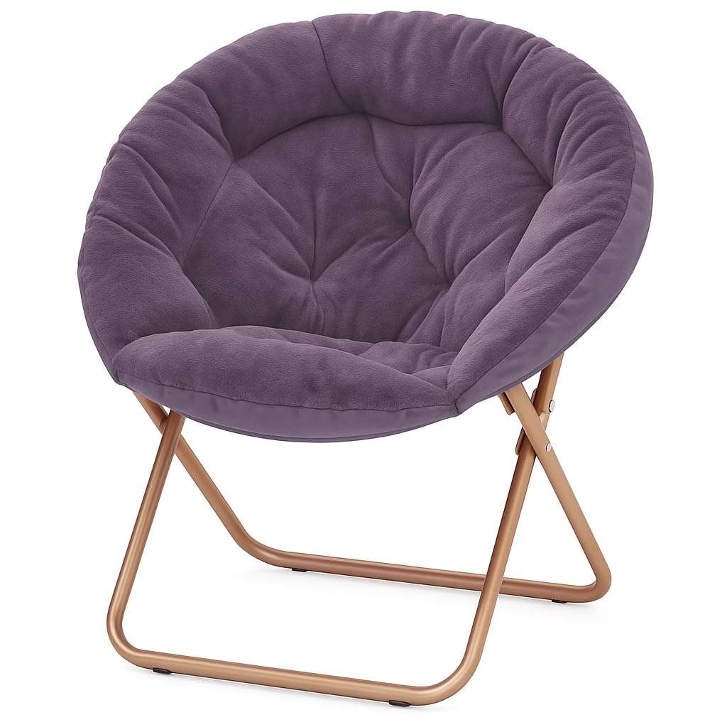 Magshion Saucer Chair for Adults, Comfy Living Room Lounge Chair for Bedroom Corner, Dorm, Apartment, Faux Fur Fluffy Circle Accent Seat with Thick Padded & Folding Metal Frame (Purple)