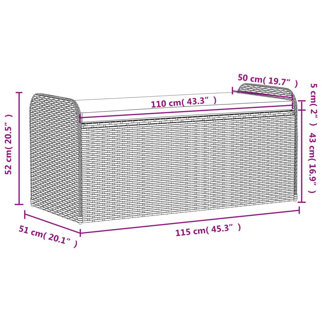vidaXL Banc de Rangement avec Coussin, Coffre à Jouets, Meuble de Rangement, Organisateur de Jardin Terrasse Patio, Noir Résine Tressée