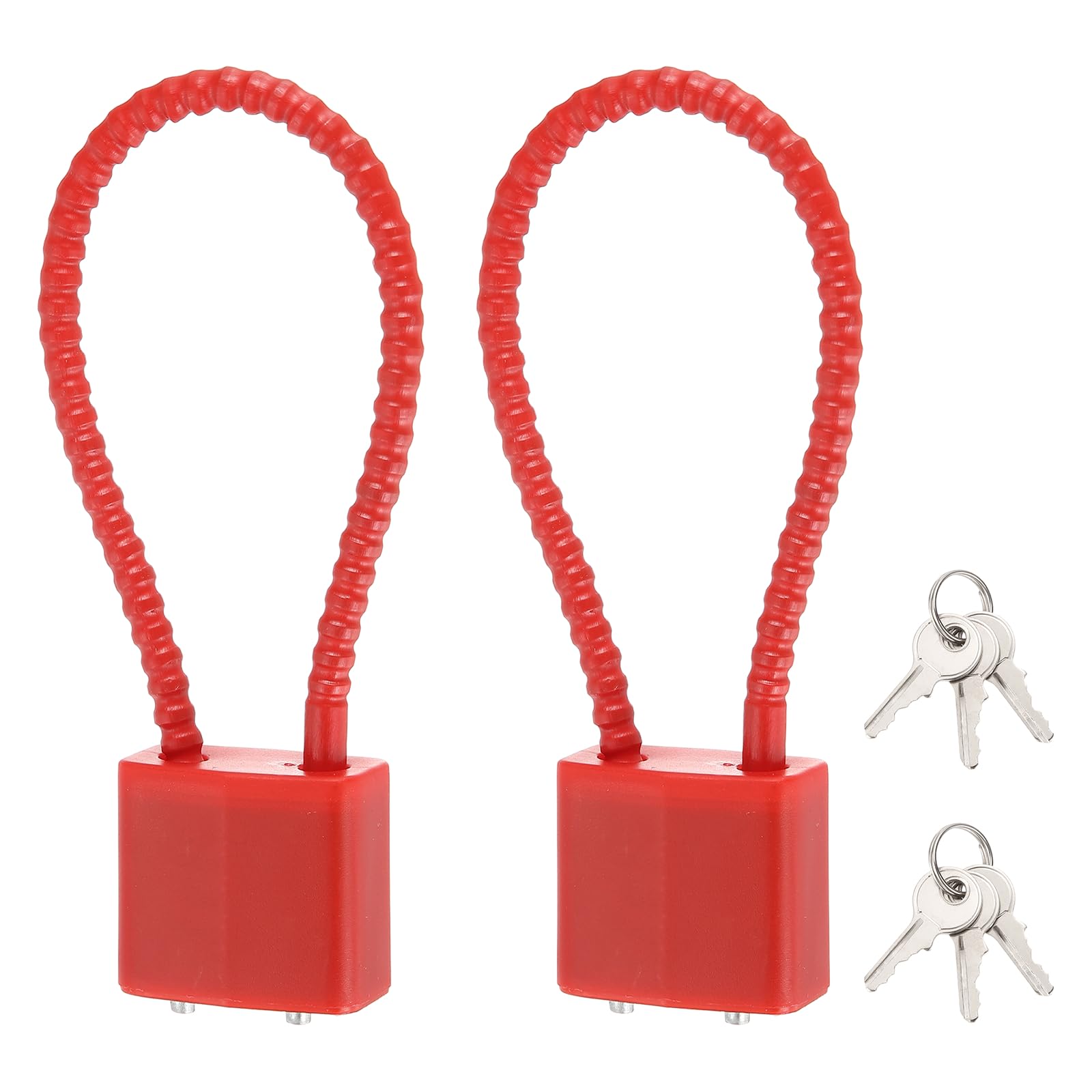PATIKIL Cable Locks with Key Different, (20cm / 8 Inch, Red)(2 Pcs), Heavy Duty Viny-Coated Steel Security Wire Cable Lock for Bike/Helmet/Gate/Cabinet/Fence/Luggage/Tool Box