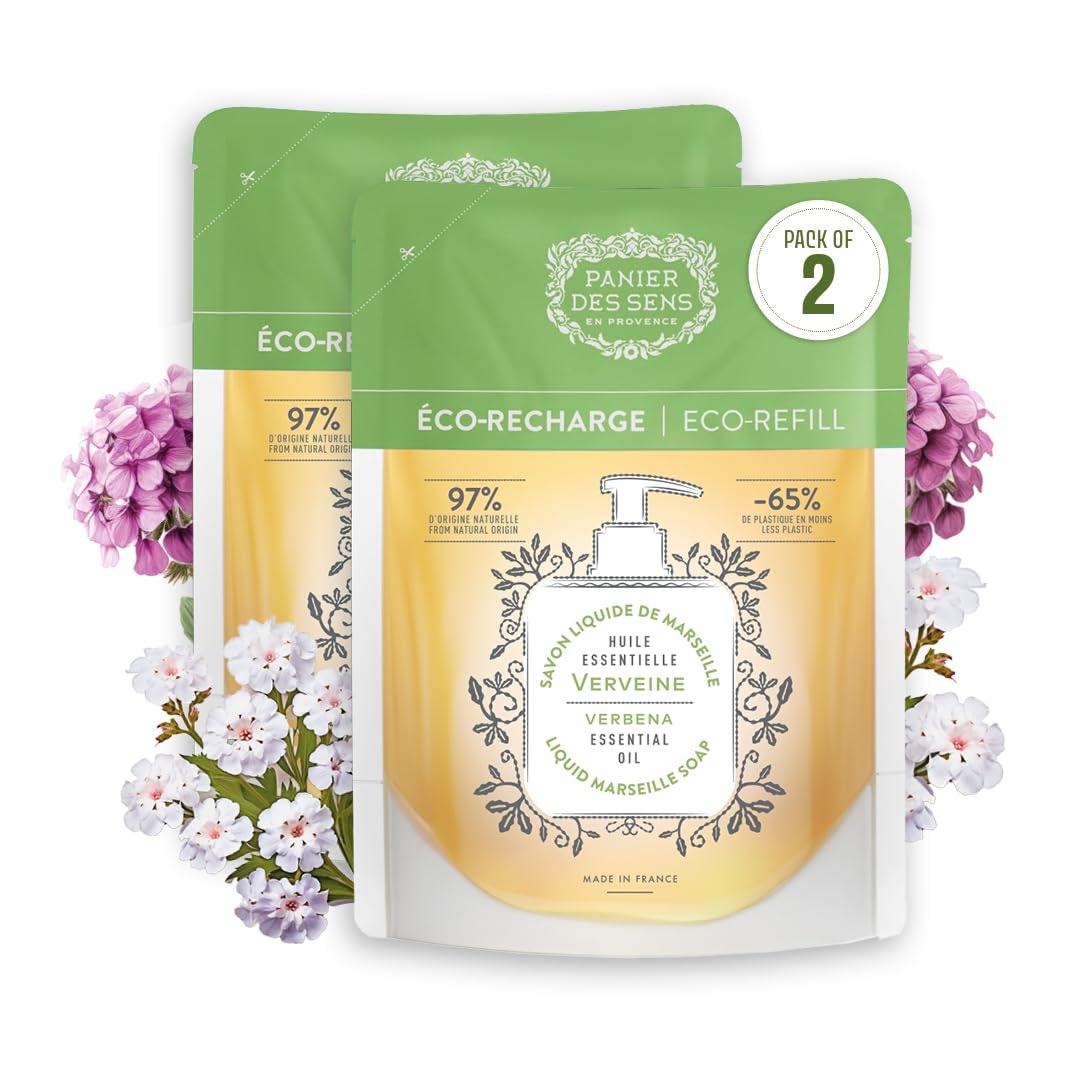 Panier des Sens - Liquid Hand Soap Refills - Verbena Foaming Hand Soap Refill - French Moisturizing Hand Wash with Coconut Oil - Kitchen & Bathroom- 97% Natural - 34 Fl.oz