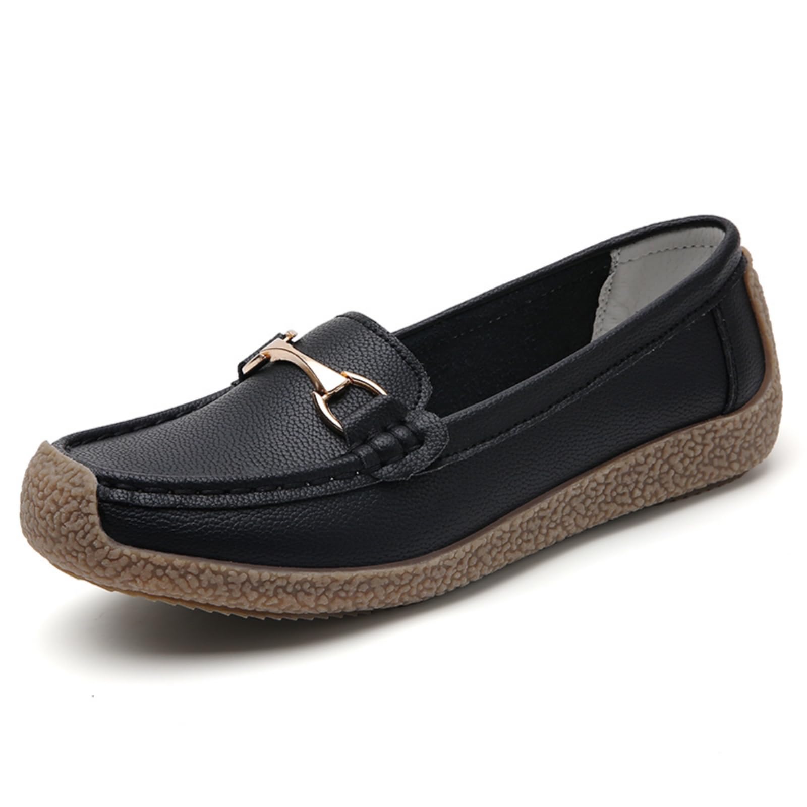 Rodawu Mujer Mocasines Zapatos de Conducción Hebilla de Metal Casual Comfort Clásico Loafers Cuero y Ligero