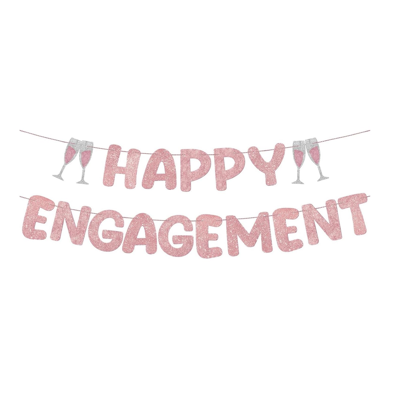 Muiltvoe Happy Engagement Banner Glitter Happy Engagement Party Decorations Engaged Banner Engagement Decorations Signs Wedding Engagement Banner Just Engaged Decorations (Rose Gold)