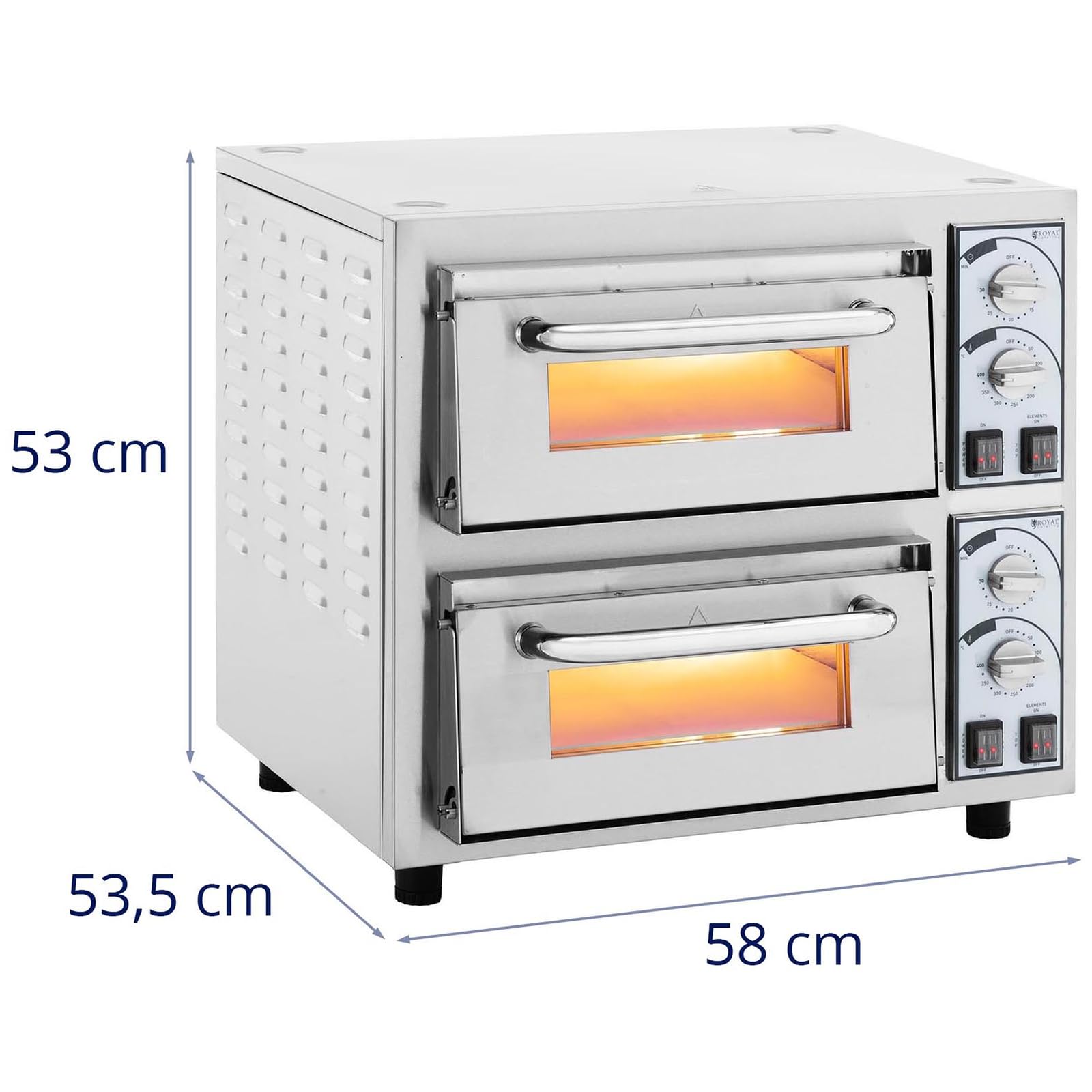 Royal Catering RCPO-4400-2PS Forno per pizza a 2 camere, 4400 W, Ø 35 cm, in pietra ignifuga, forno per pizza, forno elettrico per pizza