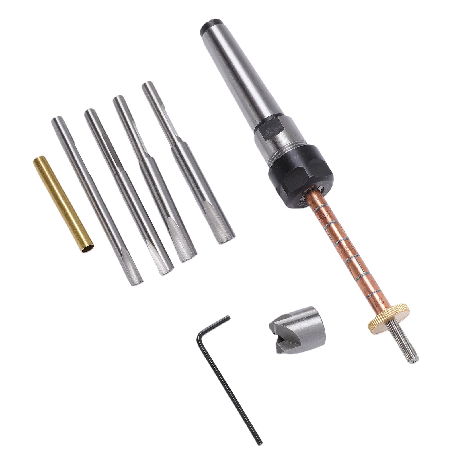 Fdit Juego de Brocas para Torno, Mandril Piloto Portaherramientas Eje Adaptador Llave Hexagonal para Carpintería, con Mandril de Acero Inoxidable de 20,3 Cm
