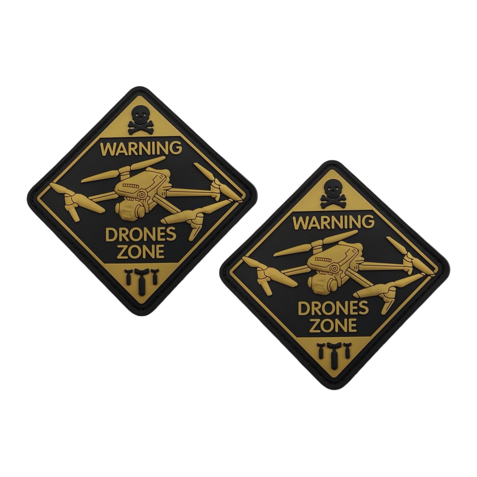 3D Soft Adhesive Patch Warning Drones Zone, PVC Badge for Bag Vest Uniform - Khaki