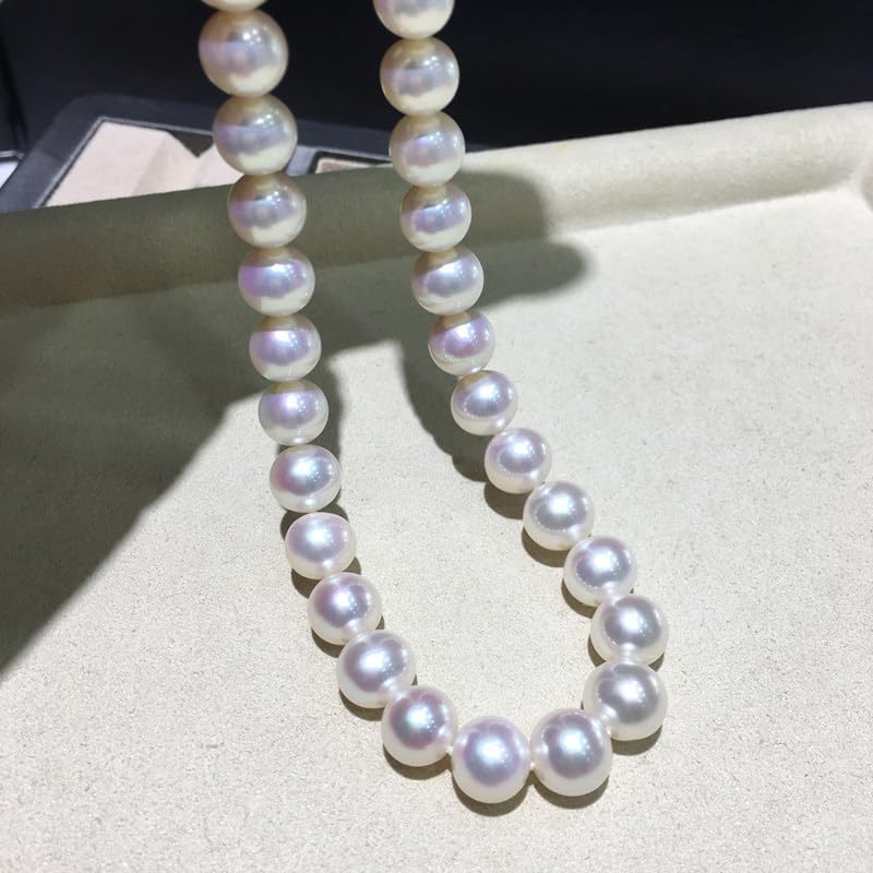 AAAA 9-10mm Round White south sea Pearl Necklace, 18 Inch Classic Strand, 925 Sterling Silver Clasp, Timeless Luxury Jewelry for Women