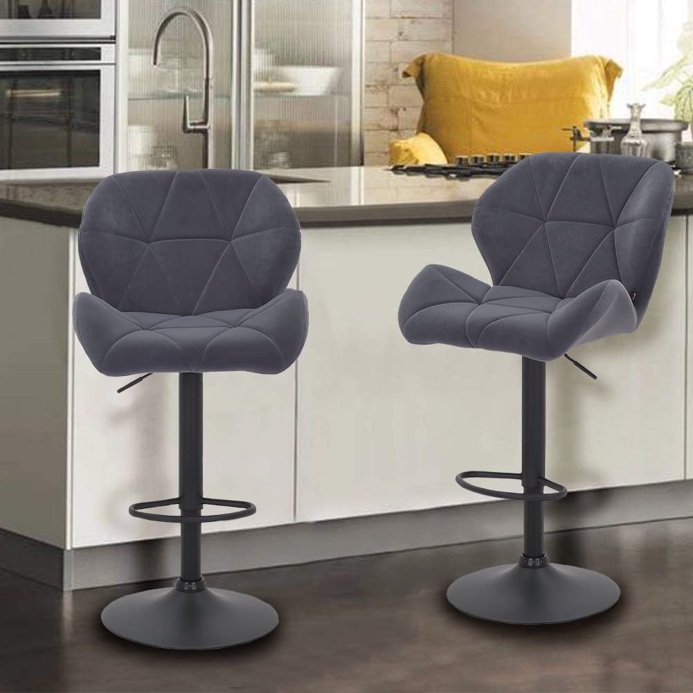 Sgabelli Da Bar Set Di 2 - Velluto Seta, Regolabili E Girevoli Con Schienale E Poggiapiedi - Foto 14