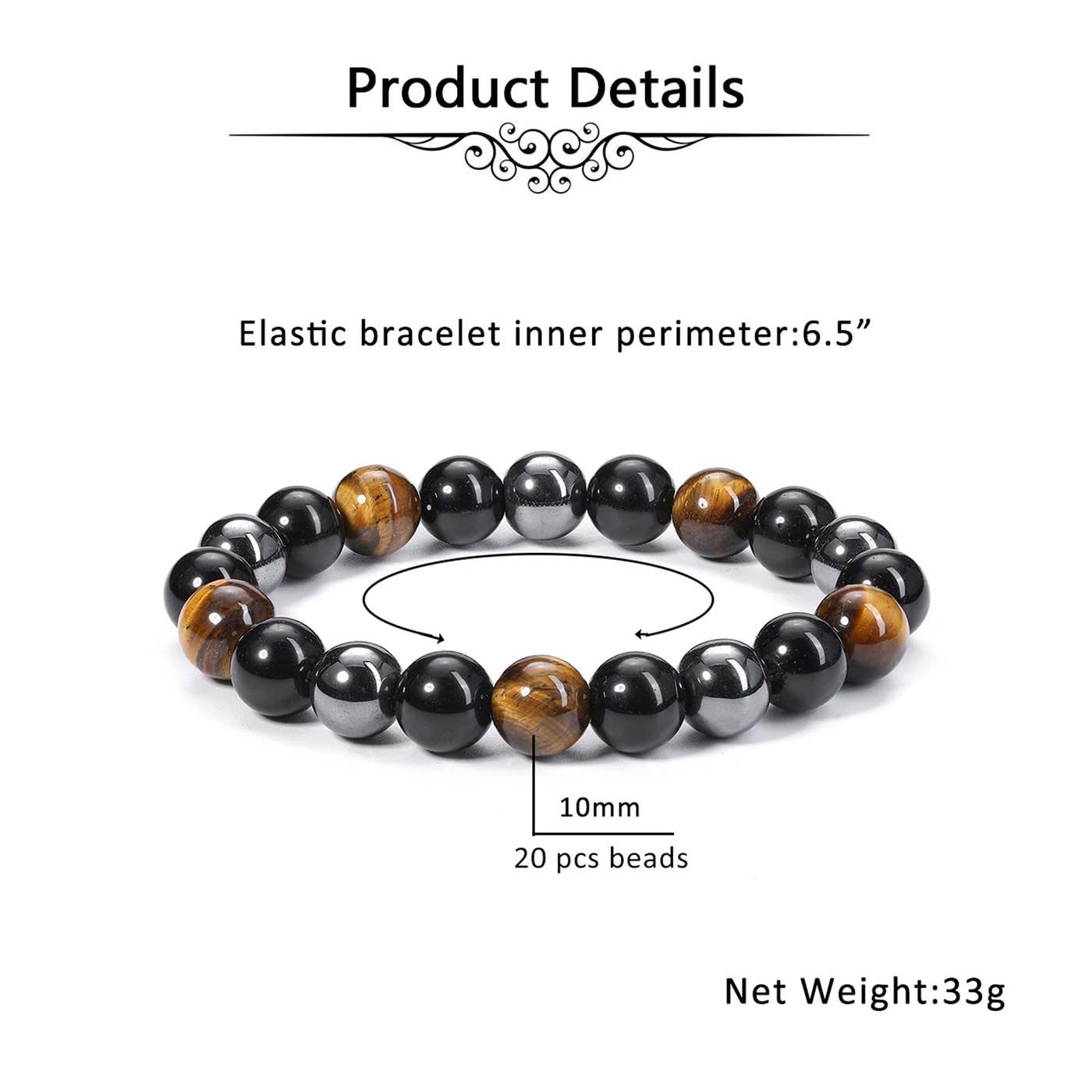 WZGWDC Herren-Kristallarmband, Obsidian, Tigerauge, Hämatitstein, Angstperlen, Armbänder, Geschenke für Ihn, Freund, Ehemann, Vater, Männer, Jungen, Geschenk für Jahrestag, Geburtstag, Weihnachten,