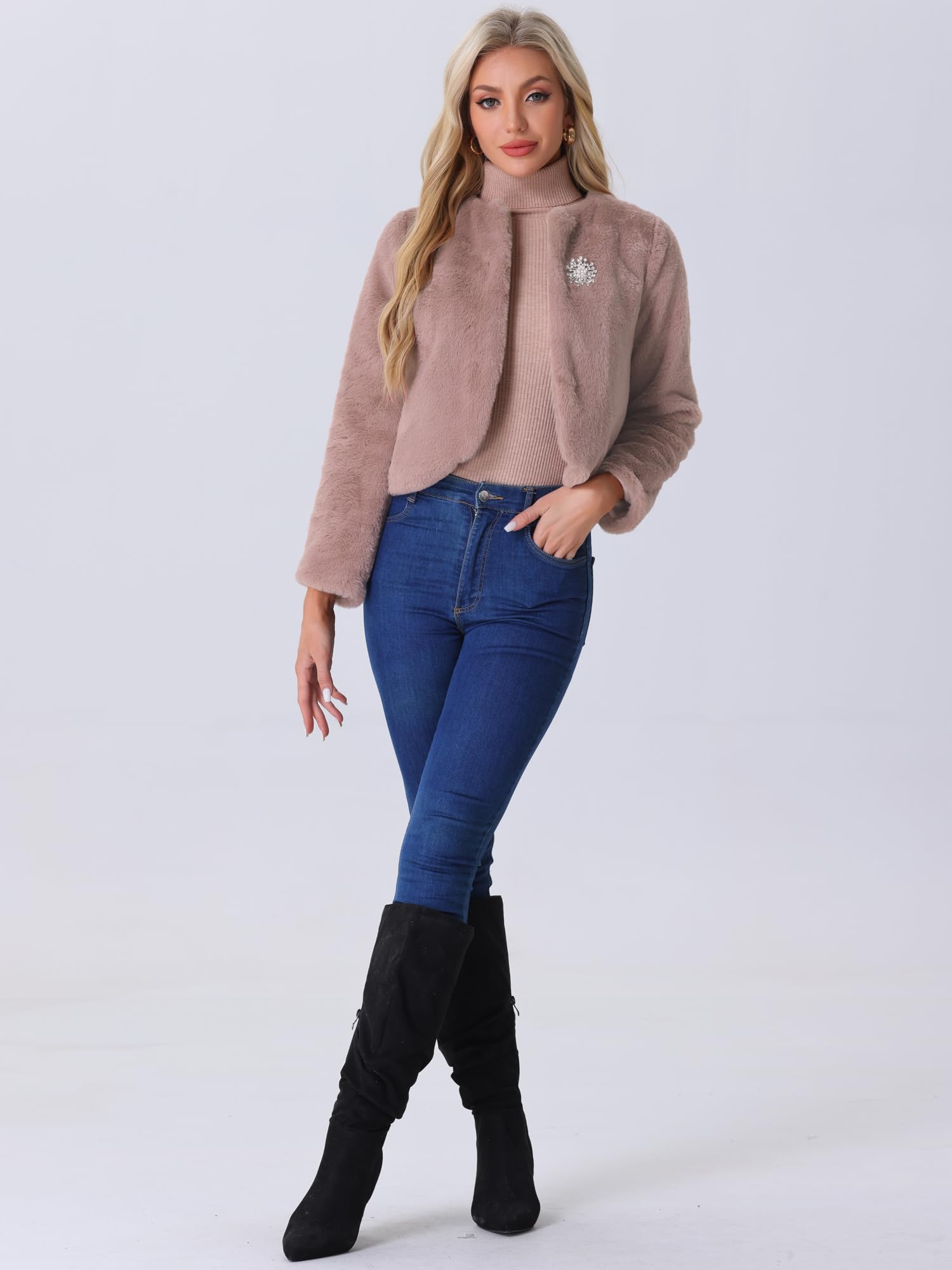 Allegra K Boléro formel pour femme - Veste courte en fausse fourrure pour robe de mariée | Veste moelleuse pour robes de soirée, manches longues, manteau pelucheux, tenue formelle de soirée, automne hiver