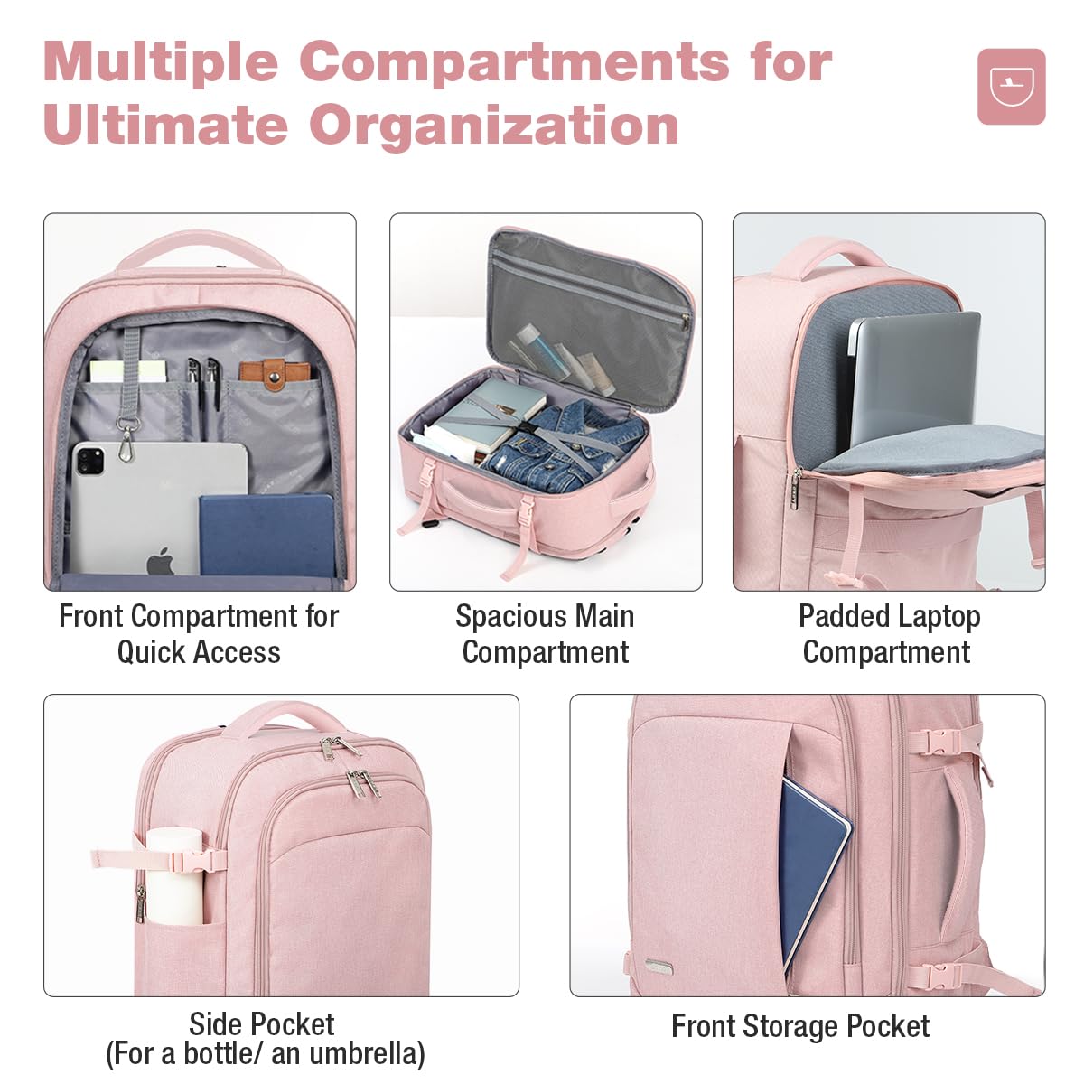 Lekespring Zaino Ryanair 40x20x25 - Zaino da Viaggio Aereo Bagaglio a Mano per Donne e Uomini, Bagaglio a Mano 40x20x25 Ryanair, Borsa Cabina con 6 Sacchetti Organizzatori per Scuola D'affari Casual