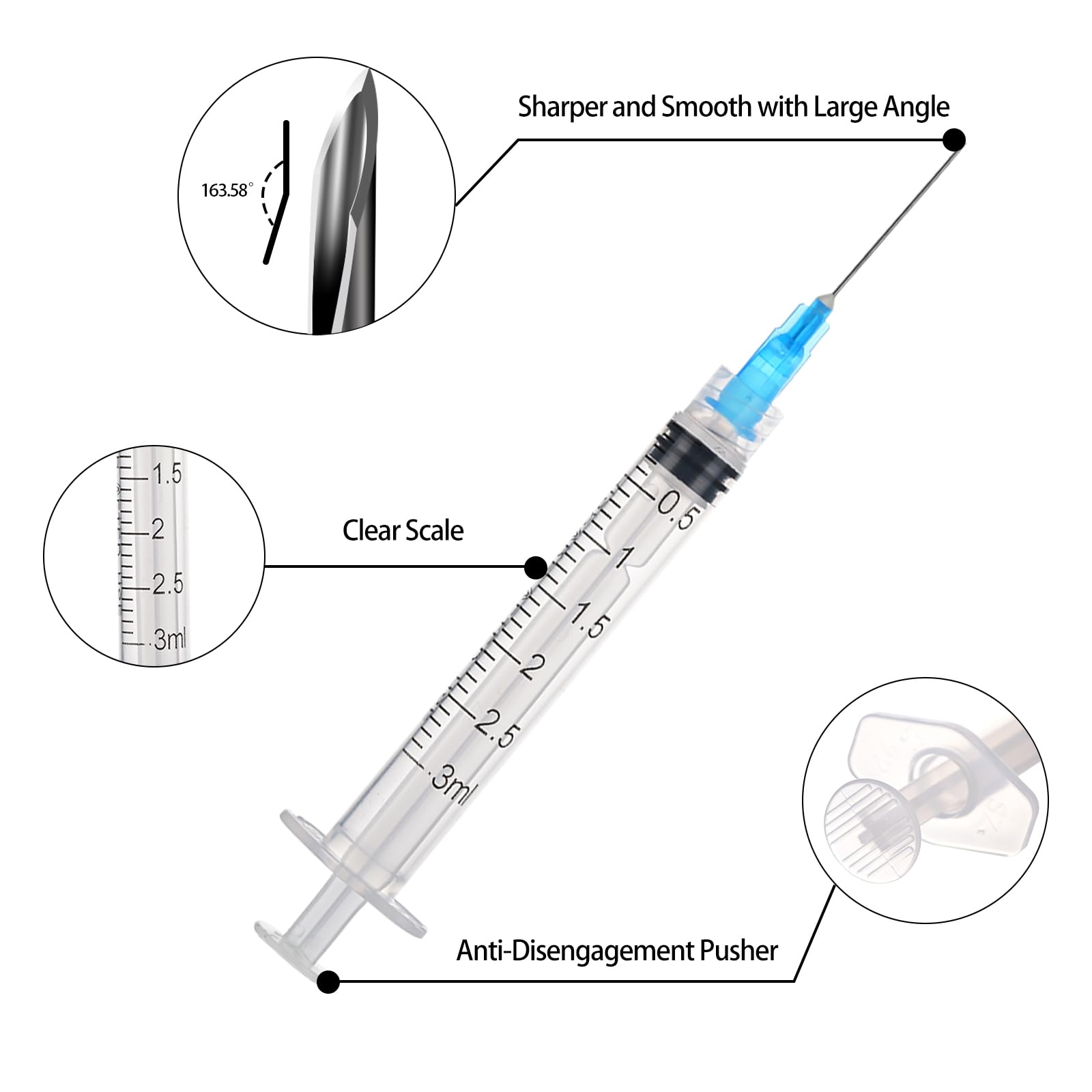 100 sztuk strzykawek 3 ml do płynu, z blokadą Luer Lock 23 Ga, igła, 2,5 cm, do laboratoriów naukowych, nakładania kleju, pomiaru