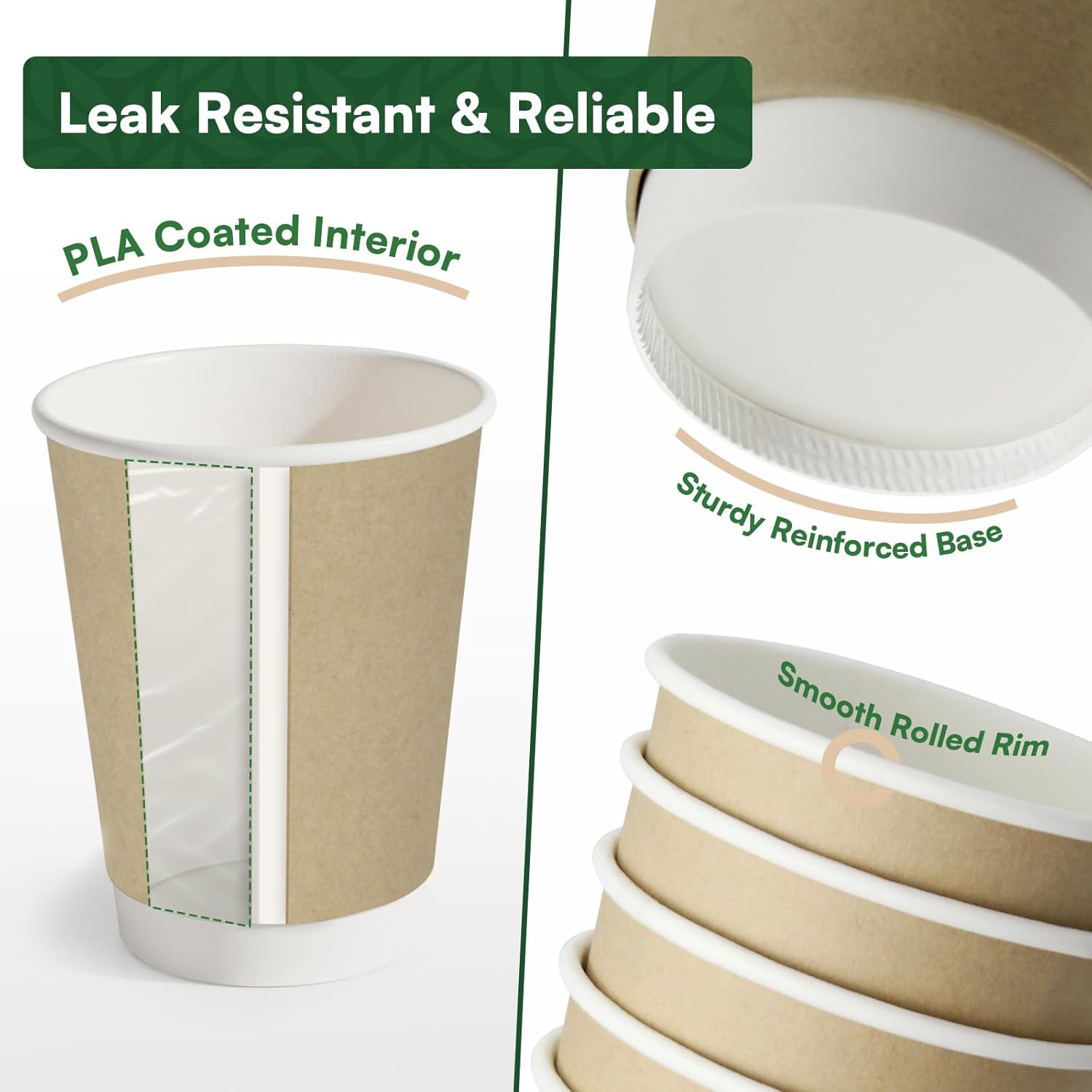 Disposable Coffee Cups with Lids 12 oz To Go Hot Cups,120 Pack Compostable Paper Cups with Lids, BPI Certified PLA Coated Natural Kraft Insulated Disposable Cups for Togo Office Coffee Bar Travel Home - Image 5