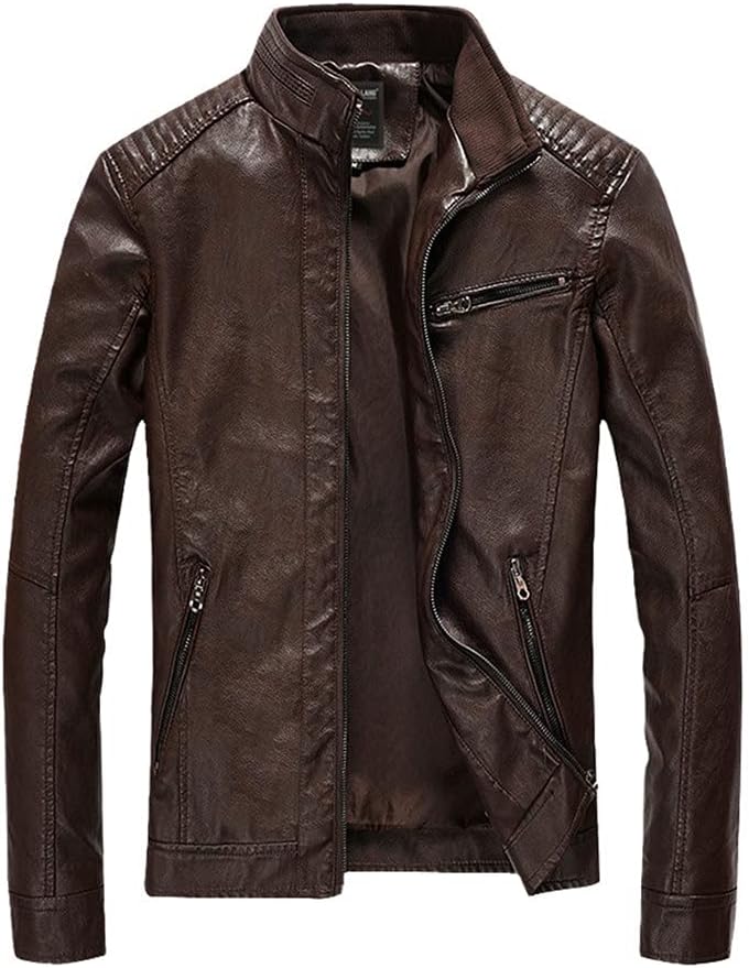 KEHAIOO Spring PU Leather Jacket Men Solid Casual Faux Leather Coat Slim Fit Motorcycle Leather Outwear