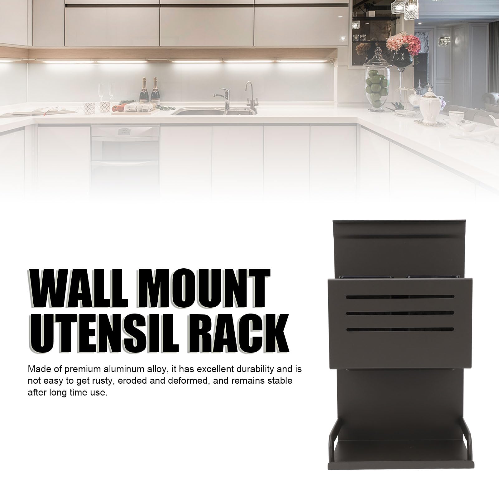 Support mural pour ustensiles de cuisson, organisateur d'ustensiles de cuisson, alliage d'aluminium gris, facile à nettoyer, support mural multi-usage pour baguettes,