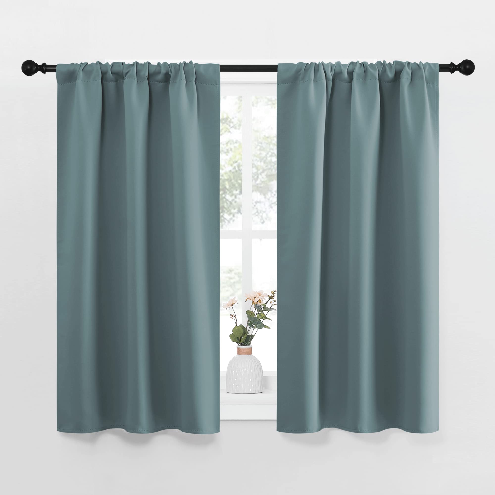 NICETOWN Greyish Blue Blackout Curtains Panels for Window, Thermal Insulated Rod Pocket Blackout Drapes/Draperies for Living Room (2 Panels, W34 x L45