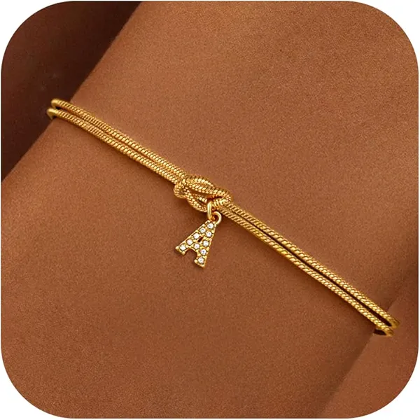 Fezodo Gold Initial Bracelets for Women Girls, Dainty Letter A Bracelet for 5 6 7 8 9 10 Year Old Girl Birthday Gifts Gold Bracelets Jewelry for Women Bridesmaid Friend Teen Girl Gifts Trendy Stuff