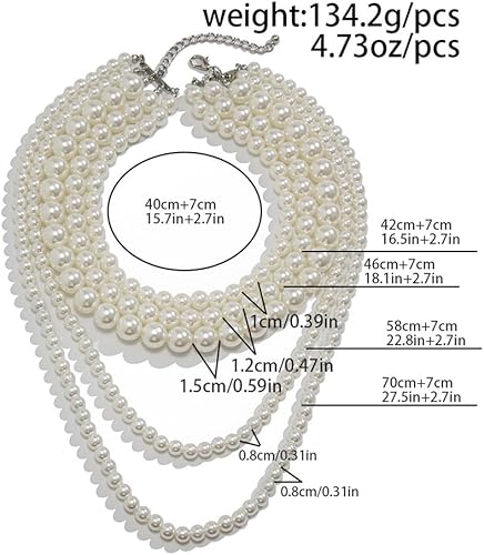 Miniatura 6 de Boho - Gargantilla multicapa de perlas de los años 20 para mujer, Metal, Diamantes de imitación