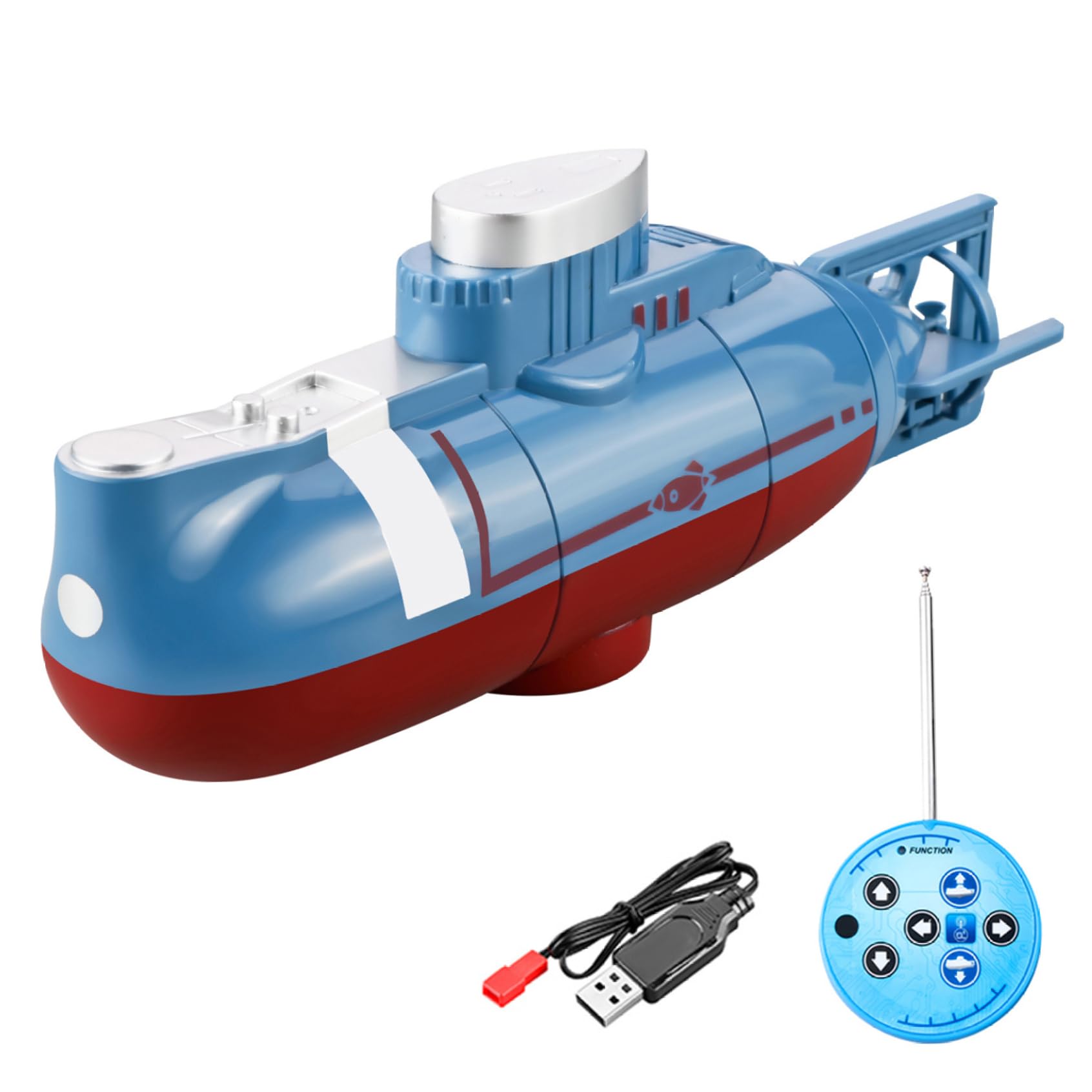 Sottomarino telecomandato Simulazione impermeabile Sottomarino Giocattolo RC multidirezionale USB ricaricabile per piscine Serbatoio d'acqua Giocattolo blu Telecomando