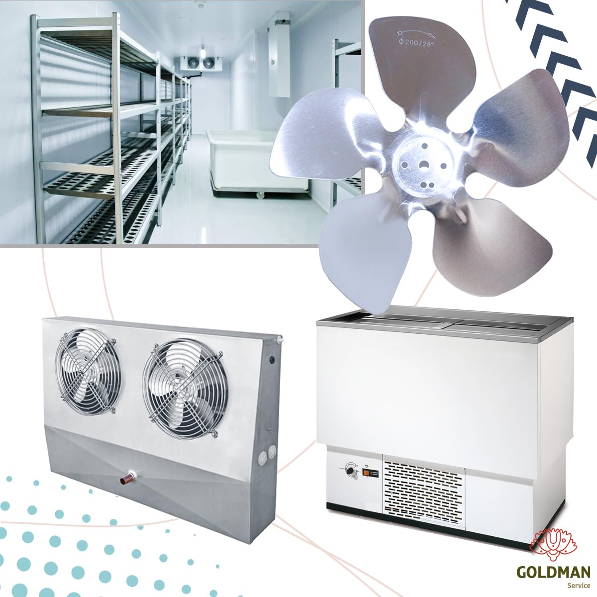 GOLDMAN SERVICE | Recambio Aspas Metálicas de Aluminio para Motor Fan Ventilador Botellero | Compatible Grandes Marcas | Diámetro Ø200mm