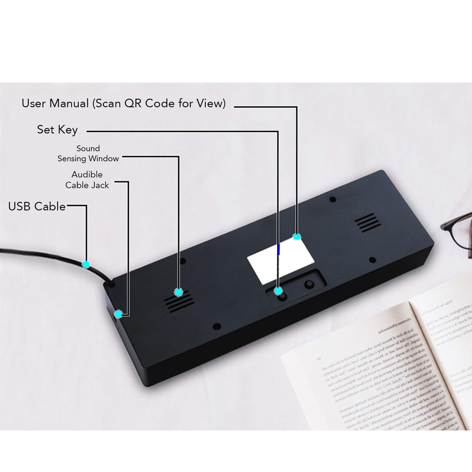 LED Music Spectrum Voice Controlled Rhythm Light,4 Time, USB Powered, 384 RGB LEDs, 8 Brightness Modes, 3 Clock Functions for Switching without Noise Interference with