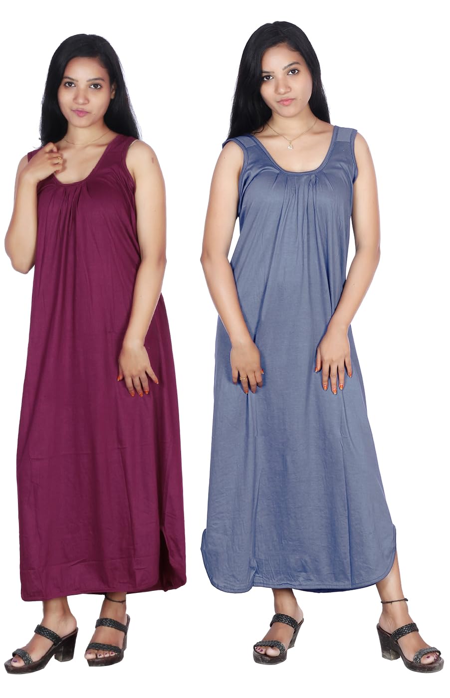 Women's Full-Length Nighty Slips – Cotton Camisoles for Gown, Maxi, and Nighty (Pack of 2)-(PN)