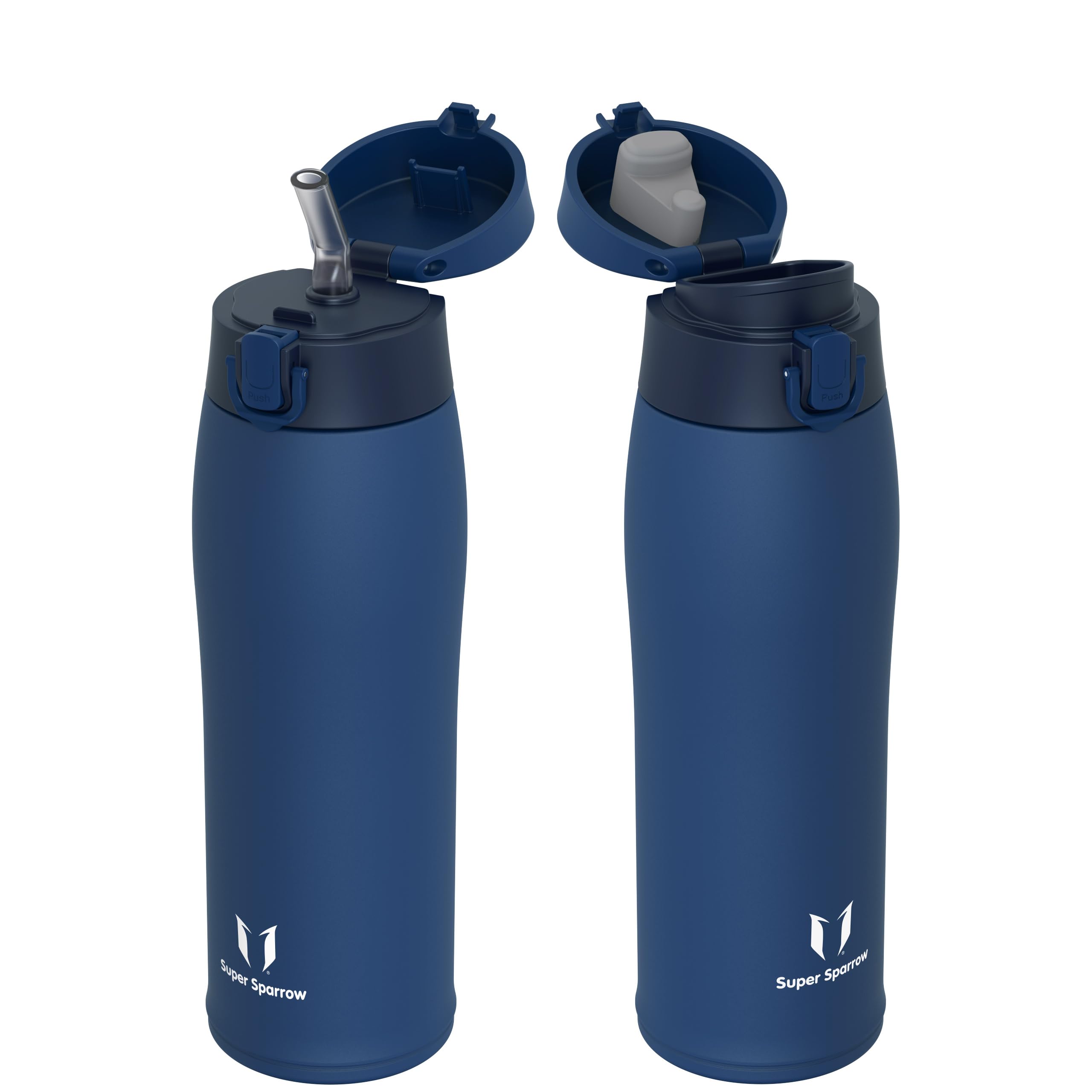 Super Sparrow Insulated Water Bottle - Travel Mug - 750ml - Stainless Steel Water Bottles - BPA Free - Leakproof Metal Bottles - Includes 2 Lids, Straw Lid & Spout Lid