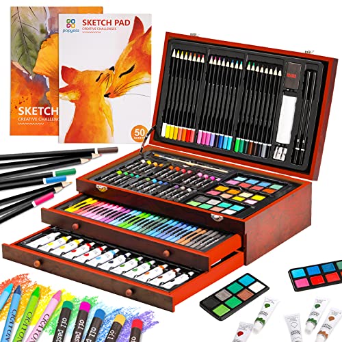 Art Supplies, 174 Piece with Soft & Oil Pastels, Acrylic Paints,Watercolor Paints, Water Color Set, Sketching Kit, Charcoal & Colored Pencils, Watercolor Cakes, and Tools(Wooden) Art Supplies, 174 Piece with Soft & Oil Pastels, Acrylic Paints,Watercolor Paints, Water Color Set, Sketching Kit, Charcoal & Colored Pencils, Watercolor Cakes, and Tools(Wooden)
