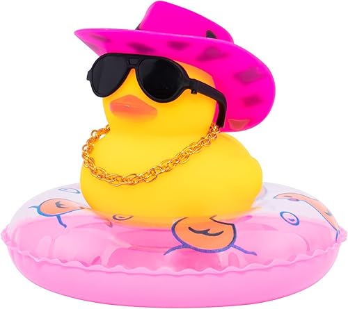 wonuu WN113 - Decoración de pato de goma para automóvil, adorno para accesorios con mini sombrero de sol, anillo de natación y lentes de sol,