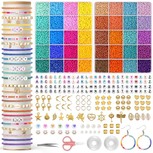 Amteker 18000 Perlen für Armbänder 3mm, Armbänder Selber Machen 40 Farben, Bastelset Kinder ab 4 6 Jahre, Schmuck Basteln Geschenk Mädchen 4-12 Jahre, Weihnachtsgeschenke für Kinder