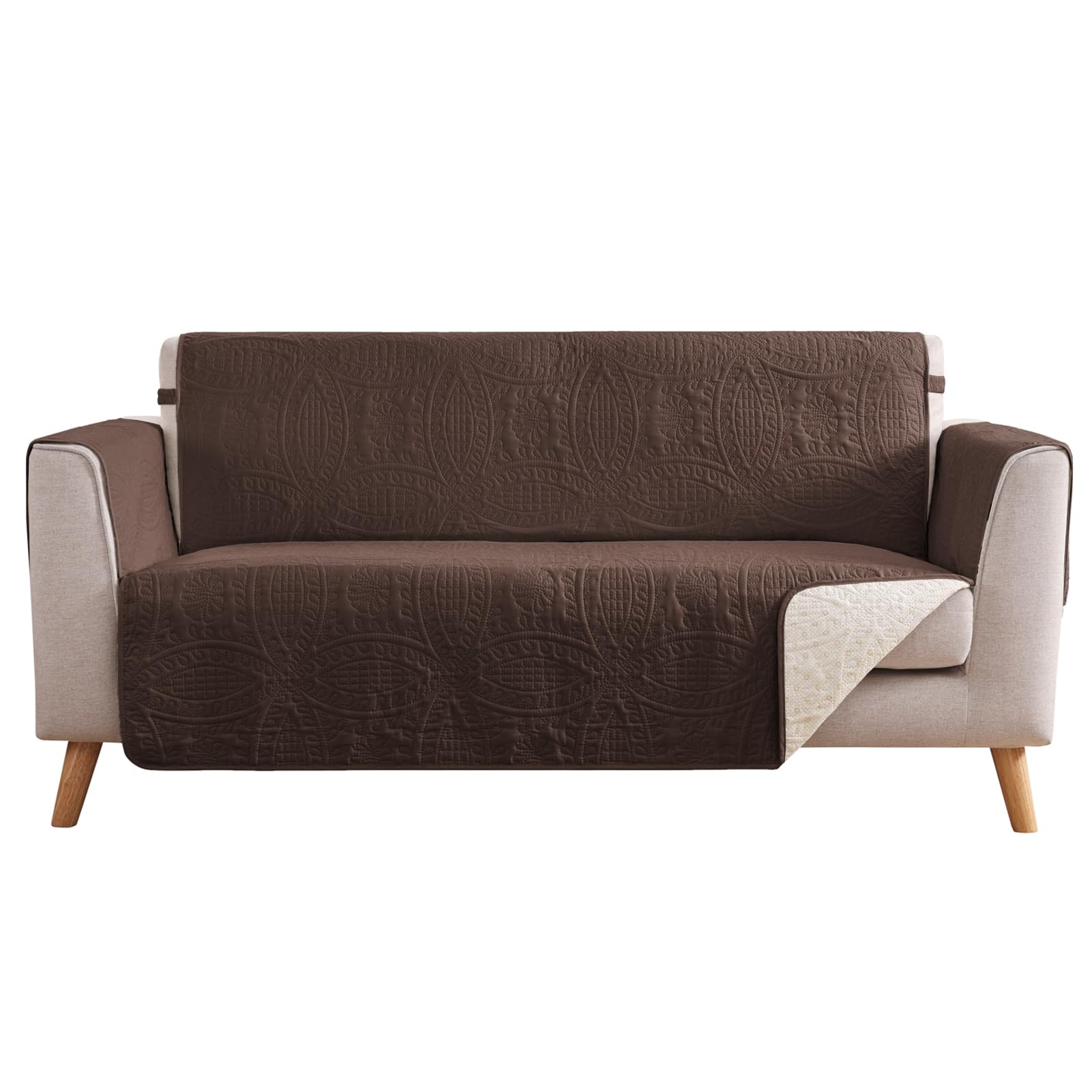 Water Repellent Loveseat Cover for 2 Cushion Couch, Machine Washable Love Seat Quilted Couch Covers, Pet Friendly Sofa Slipcovers (Loveseat 48", Chocolate)