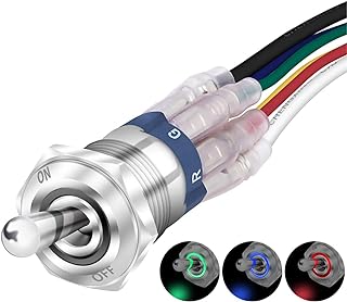 DaierTek 12 Volt Waterproof Push Button Toggle Switch 12V Lighted RGB Triple LED (Red Green Blue) 16mm ON Off IP67 Wired Marine Car