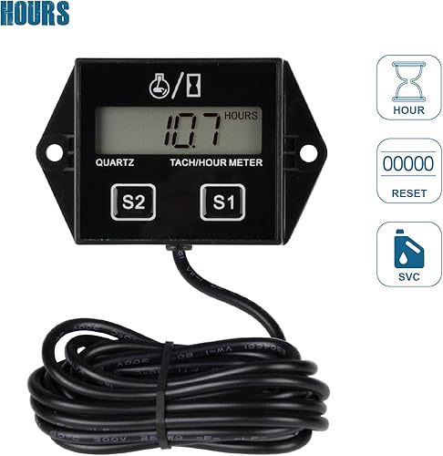 Miniatura 2 de Runleader Tacómetro digital con medidor de horas, recordatorio de mantenimiento, batería reemplazable, apagado automático, uso para cortacésped ZTR,