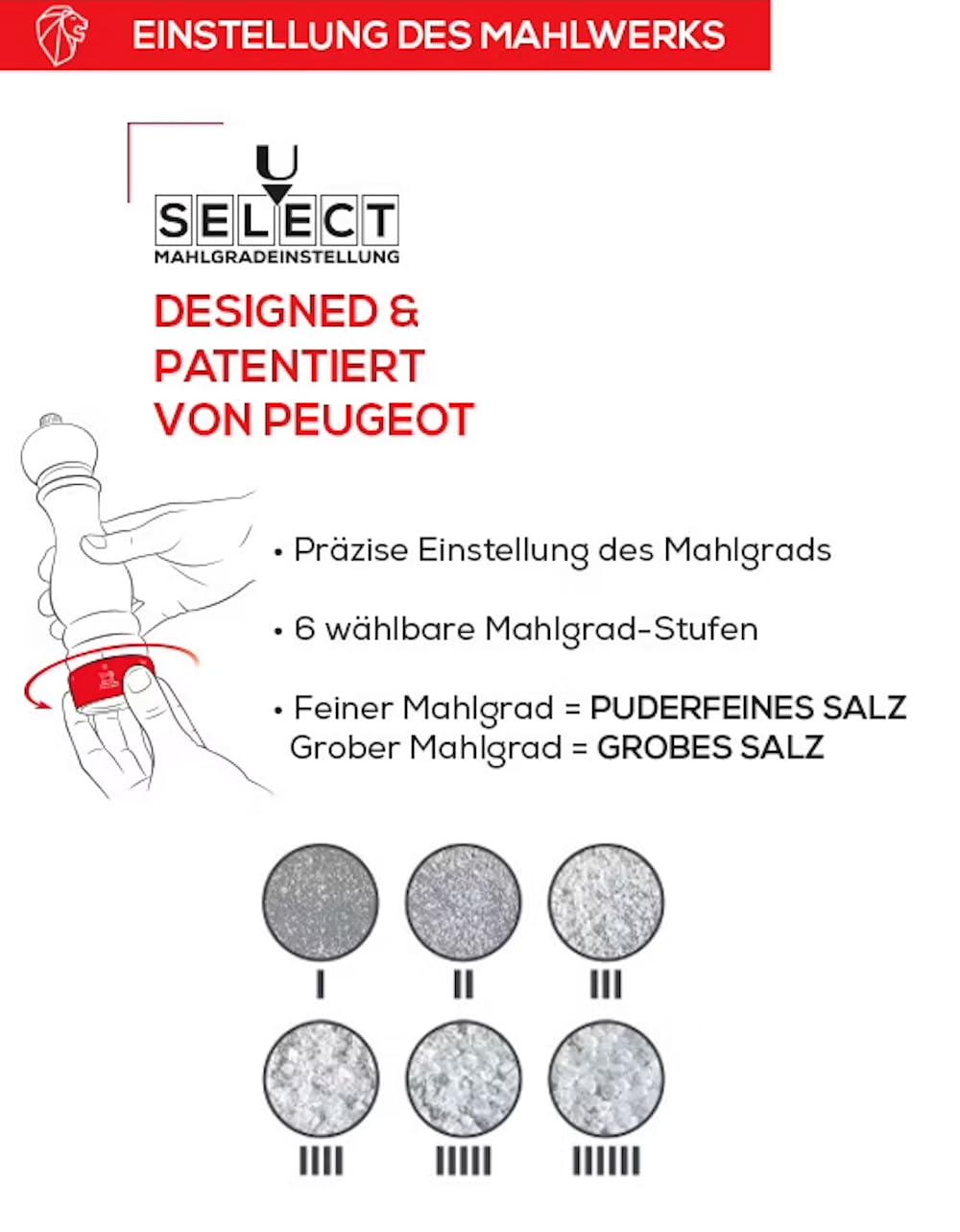 PEUGEOT - Salzmühle Paris u‘Select 22 cm - 6 Mahlgrade - Innovatives Zirlion-Mahlwerk für pulverfeines Salz - Aus PEFC-zertifiziertem Holz - Französisches Know-how - Safrangelb lackiert
