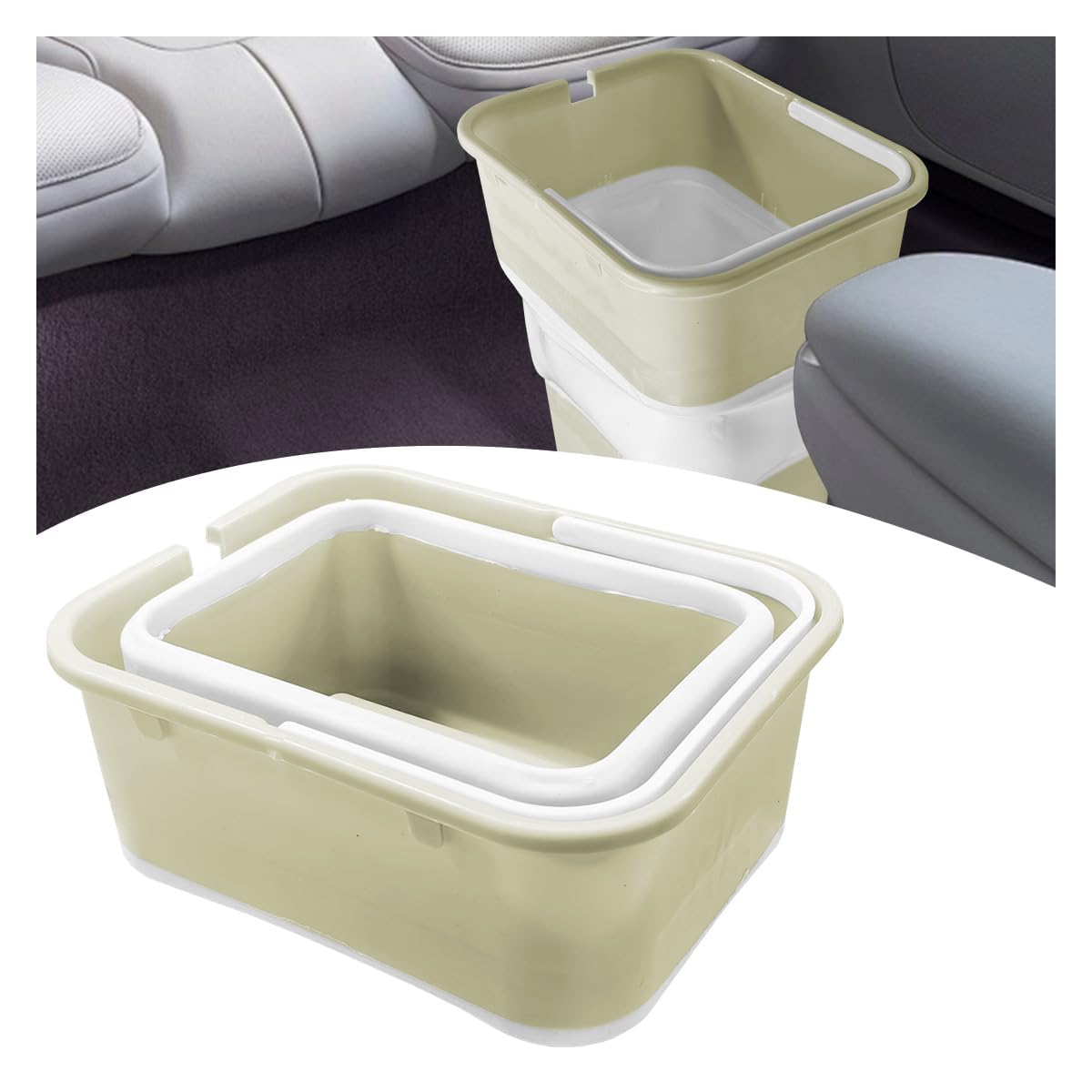 YDSTNiu Collapsible Car Bin for Toyota Yaris 4 (IV) XP21 I 2020-2025, Expandable Leakproof Trash Can, Space Saving Folding Rubbish Basket, Vehicle Storage Organizer,Beige