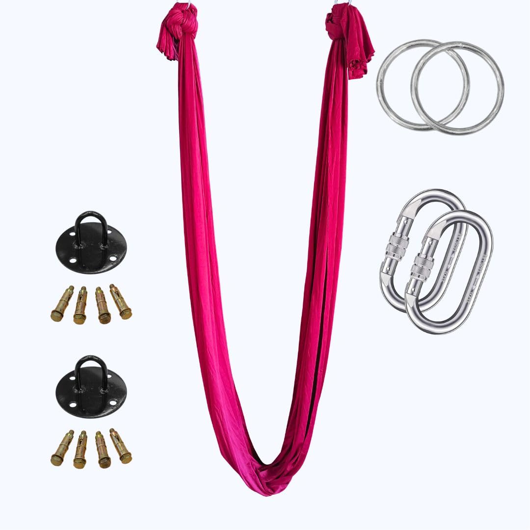 Streetup India® Lycra Fabric Aerial Swing/Yoga Hamock With 20 Feet Long Fabric With Carabiner, Ring and Mount Fastener (Maroon)-image-18