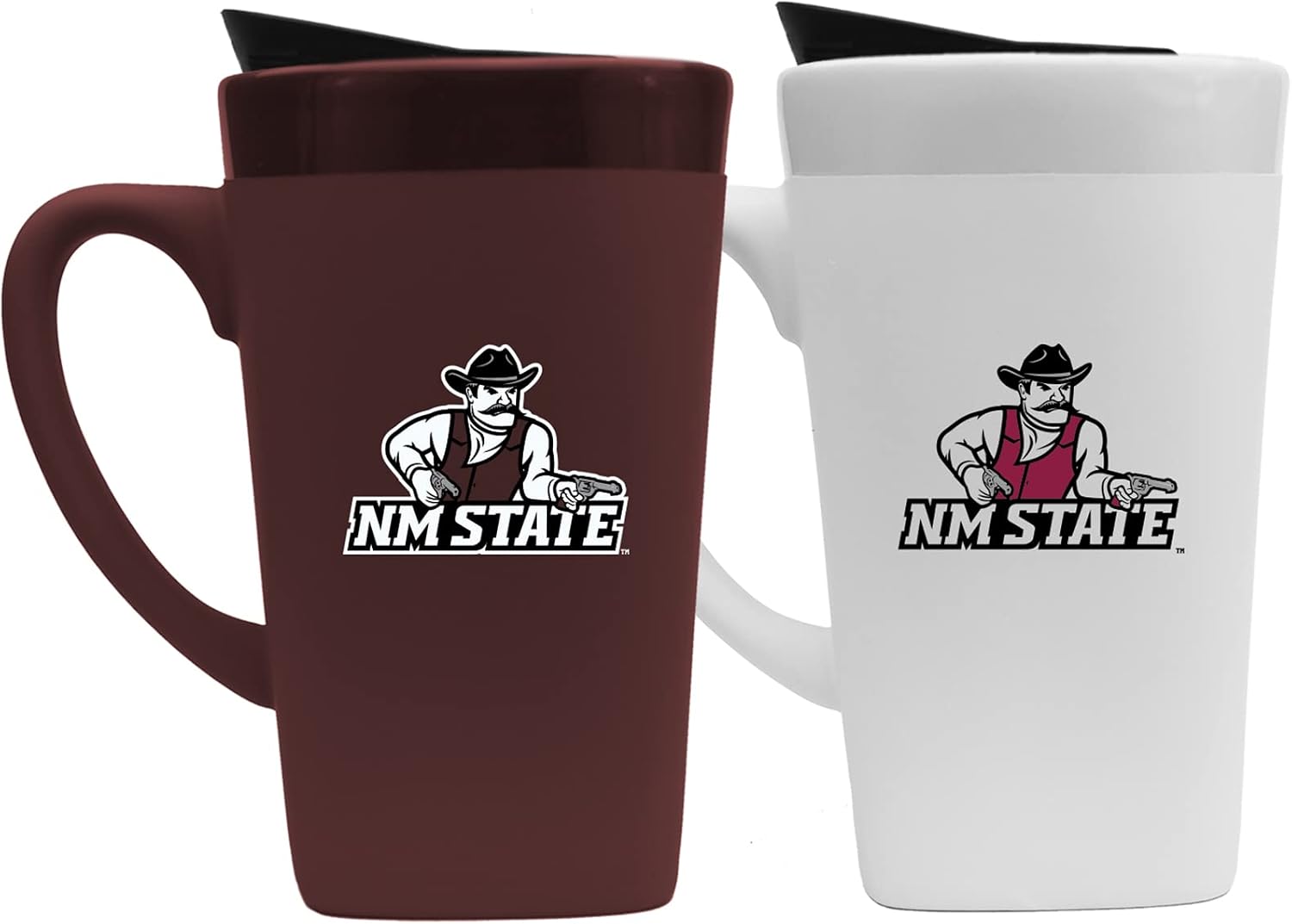 The Fanatic Group New Mexico State Aggies Soft Touch Ceramic Mug with Lid Two-Piece Set, Design 1 - Burgundy & White