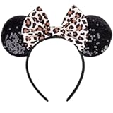 Mouse Ears Headbands Women Mice Ears Headhand Bows Shiny Glitter Birthday Party Themed Events (Leopard)