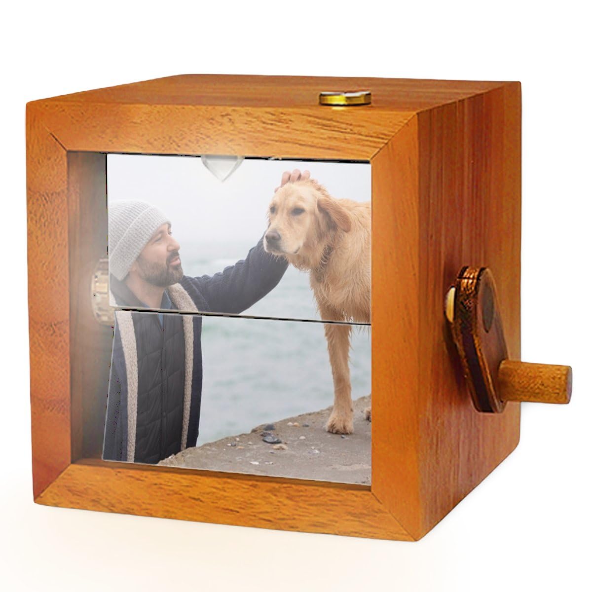 Personalisierte Holz-Fotobox – benutzerdefiniertes Flip-Buch mit Handkurbel, mit Licht, drehbarem Memory-Rahmen, ideales Geschenk für Männer, Frauen, Geburtstag, Hochzeit, Weihnachten