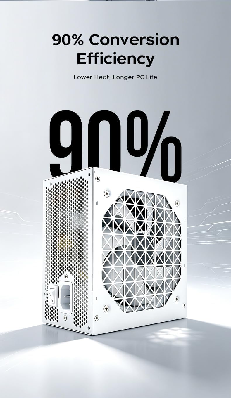 Alimentatore PC ATX ProGaming 1000W 80 Plus Gold, Completamente Modulare, PCIe 5.0, Connettore a 16 Pin 12VHPWR, PFC Attivo, DC-DC, Condensatori Giapponesi, Ventola da 120 mm I-Stop, Bianco